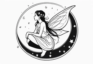fairy sitting on moon tattoo idea