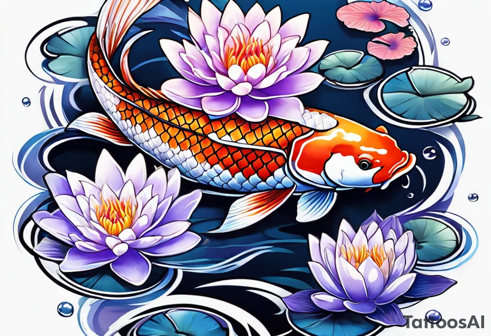 Koi fish with a water Lilly and a violet tattoo idea