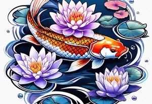 Koi fish with a water Lilly and a violet tattoo idea