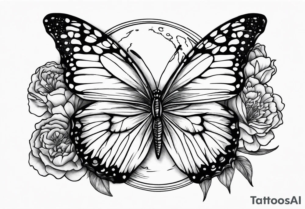 carnation blue butterfly moon tattoo idea