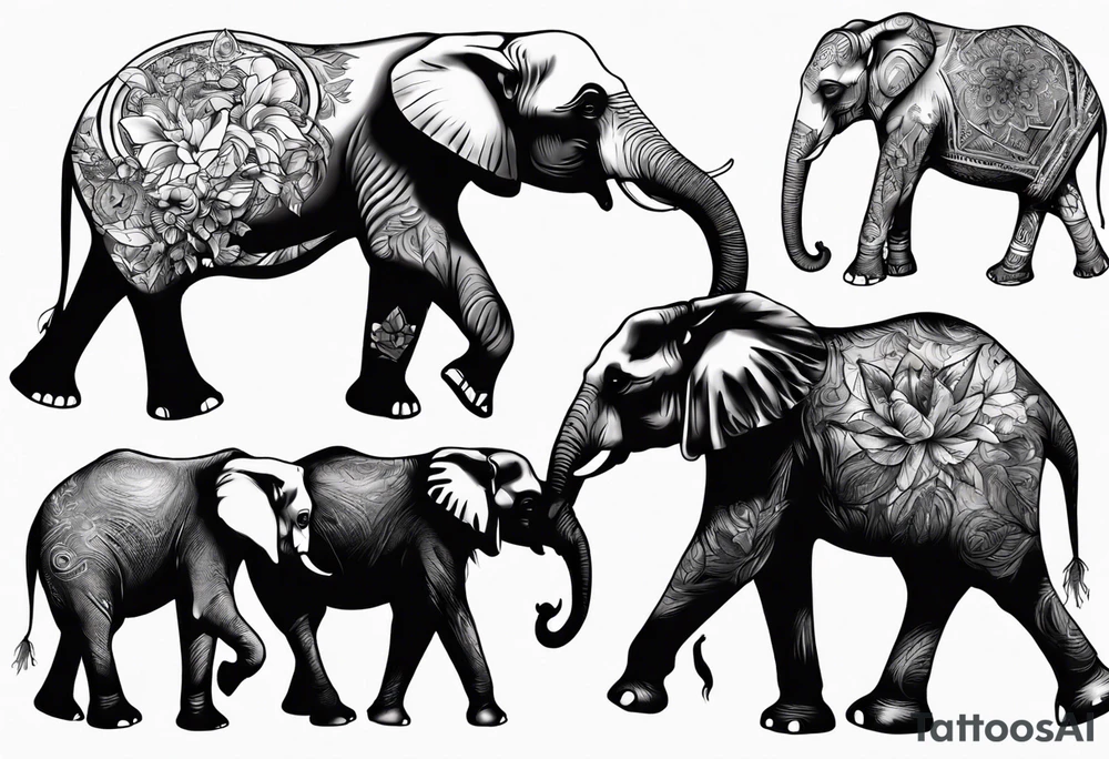 4 elephants family tattoo idea