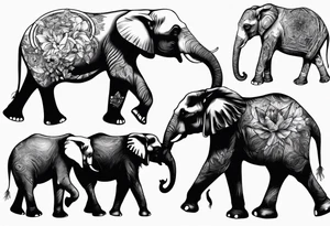 4 elephants family tattoo idea