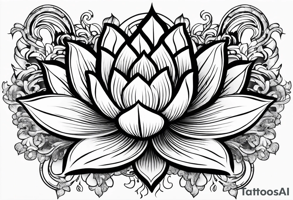 Lotus flower with fire and Aries symbol tattoo idea