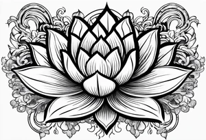 Lotus flower with fire and Aries symbol tattoo idea