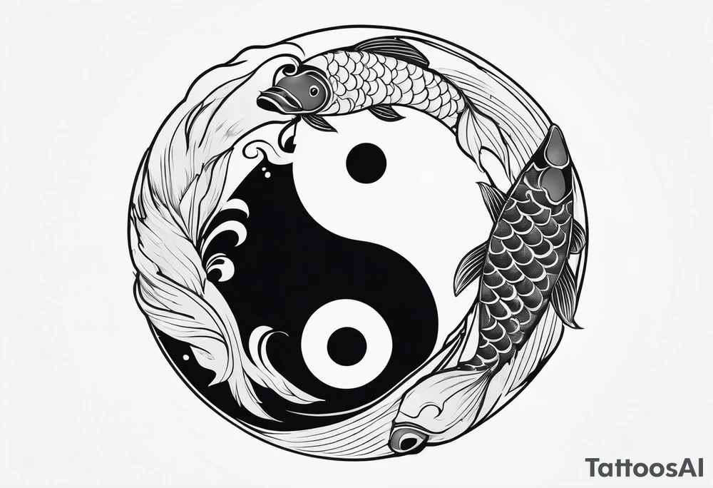 powerful majestic ying Yang symbol adorned in koi fish tattoo idea