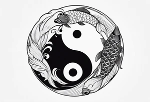 powerful majestic ying Yang symbol adorned in koi fish tattoo idea