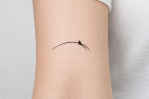 Minimalist tattoo representing a racing line approaching a racetrack apex, a simple curved line with a small geometric apex marker, inspired by motorsport driving technique tattoo idea