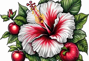 Hibiscus flower with apple tattoo idea