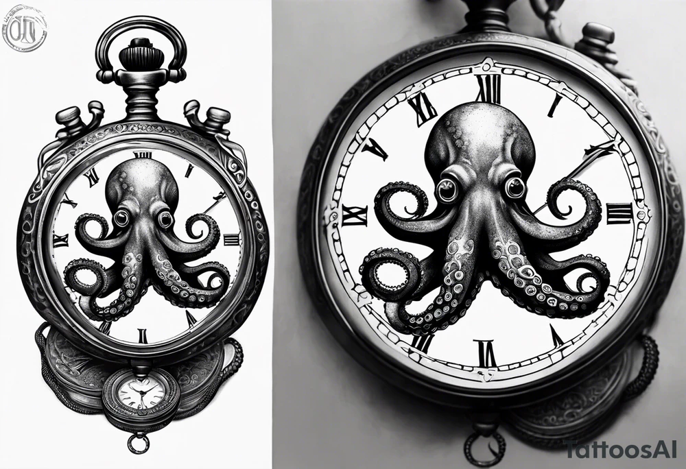 Octopus holding over an old pocket watch tattoo idea