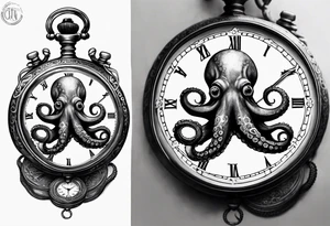 Octopus holding over an old pocket watch tattoo idea