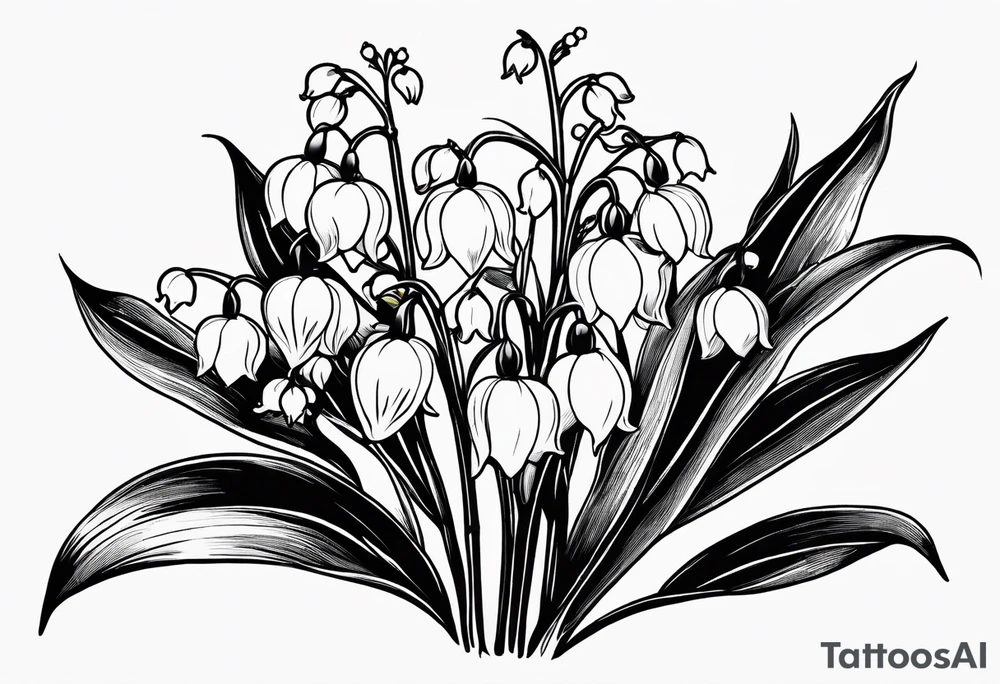 lily of the valley with other flowers incorporated with new Mexico. Very gentle and clean, minimal shading tattoo idea