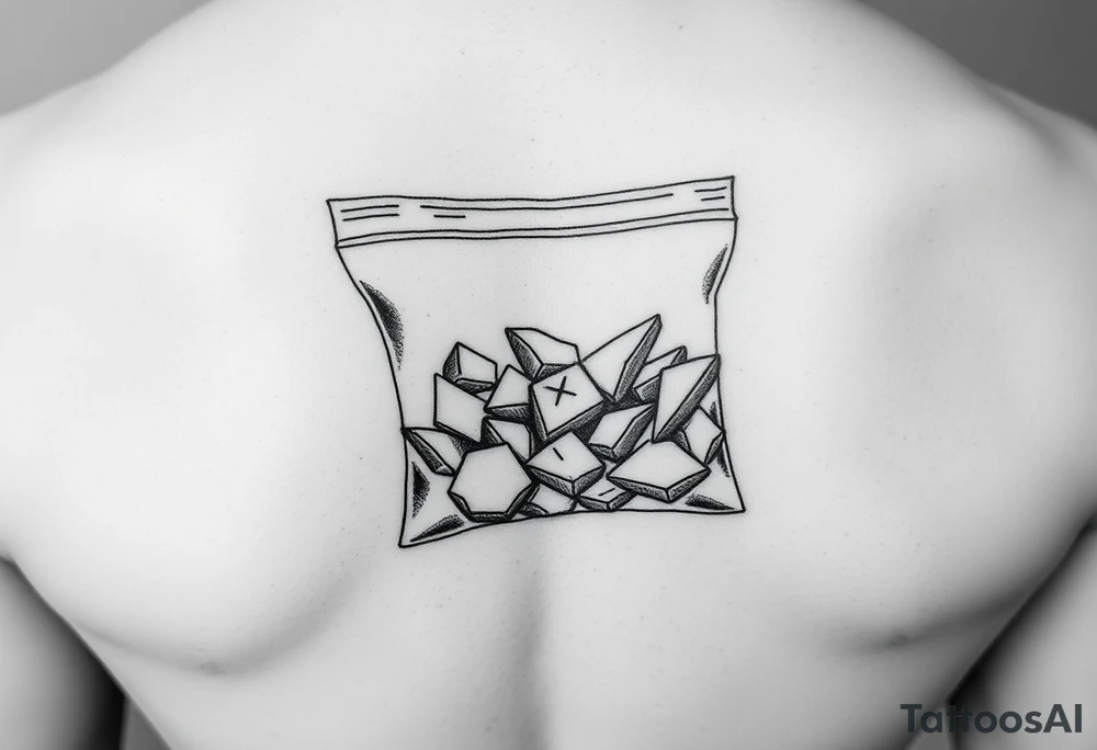 Small plastic baggie with shards of crystal meth inside of it make the shards smaller but longer and more sharp tattoo idea
