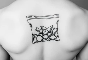 Small plastic baggie with shards of crystal meth inside of it make the shards smaller but longer and more sharp tattoo idea