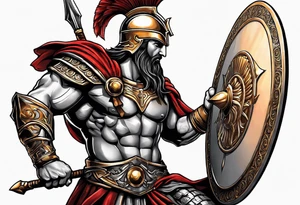 Ares greek God, holding his spear and shield tattoo idea