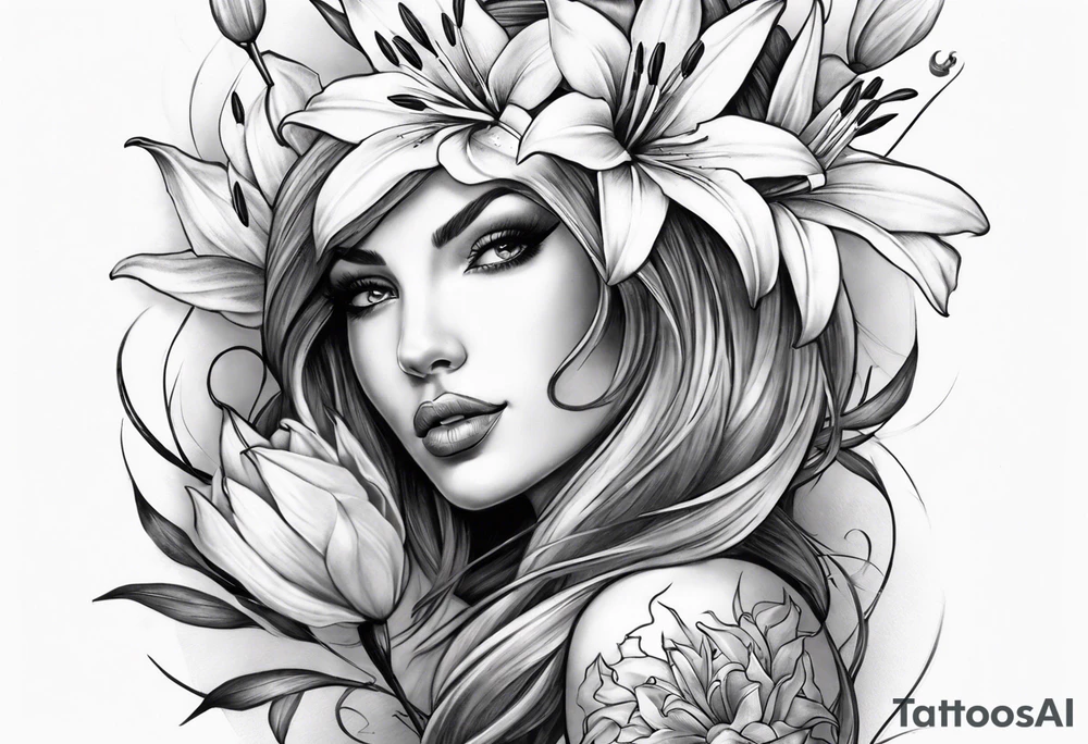Sleeve. Lilies with thorns tattoo idea