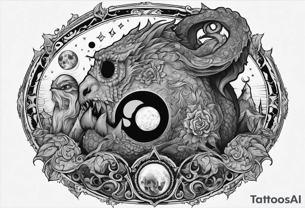 Beautiful Eldridge horror creature, astrology scene tattoo idea