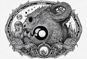Beautiful Eldridge horror creature, astrology scene tattoo idea