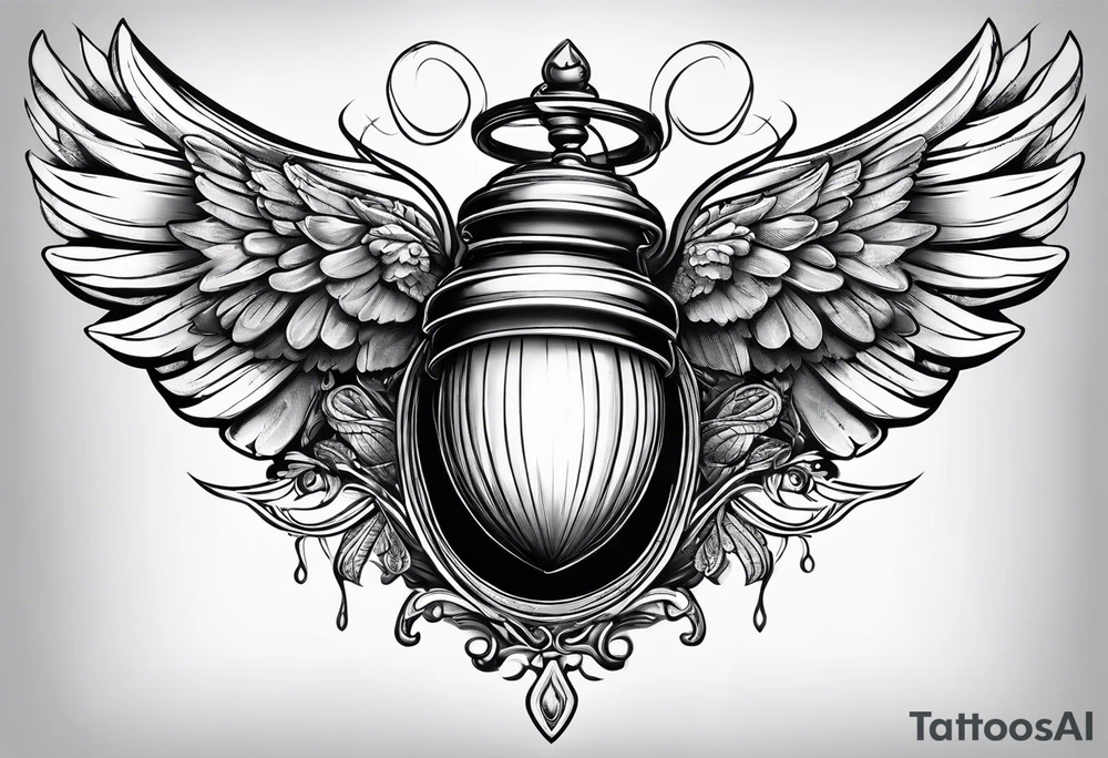 acorn with wings and halo tattoo idea
