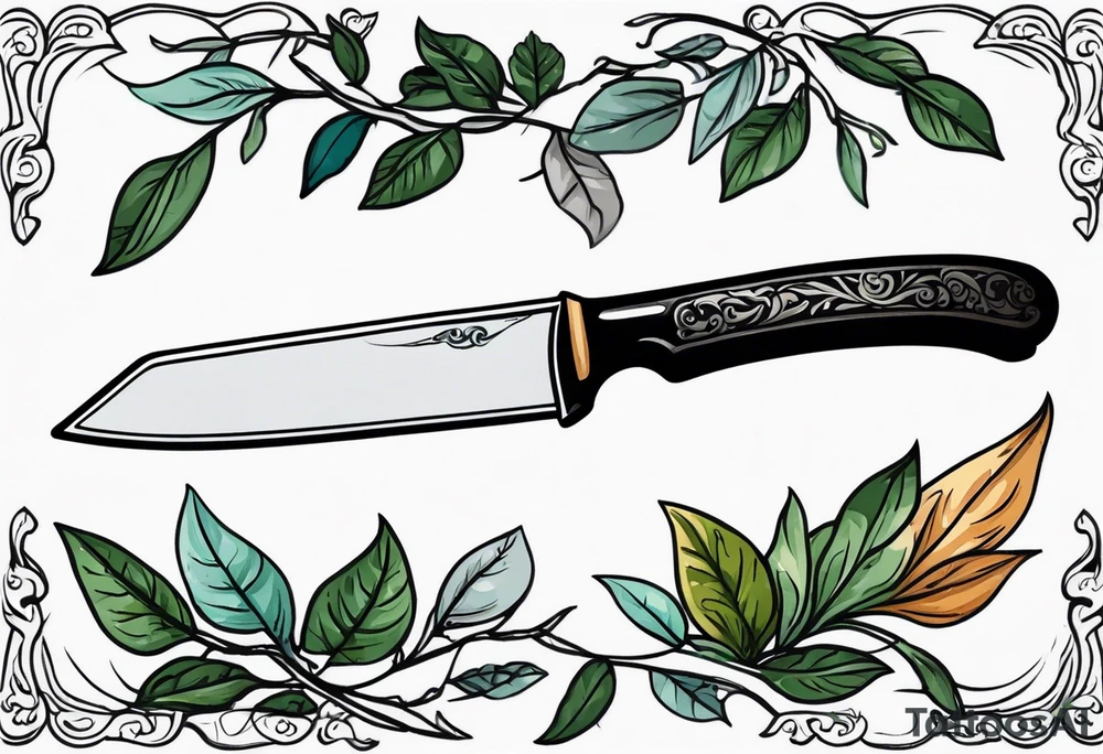 a straight razor lies on oak leaves tattoo idea