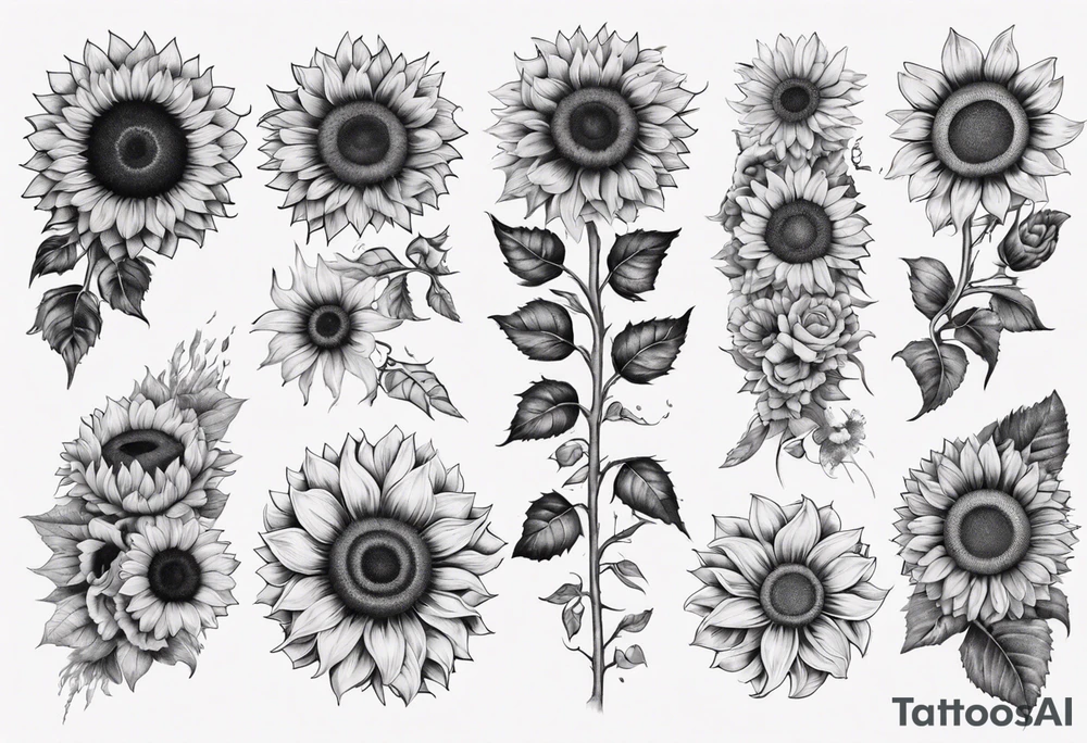 Sunflower sleeve with many flowers around it tattoo idea