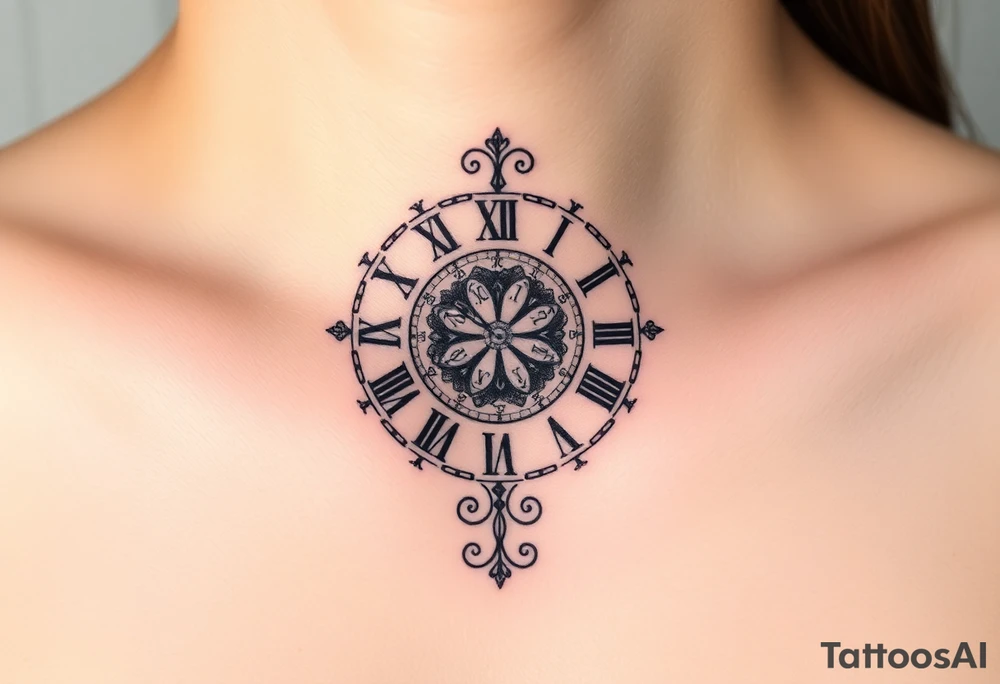 vintage roman numerals within ornate clockwork mechanism tattoo idea