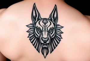muscle Egyptian Anubis god face in Egypt style dog face tattoo idea