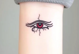 A black and crimson Eye of Horus, with cracks forming around it, symbolizing power emerging from chaos tattoo idea