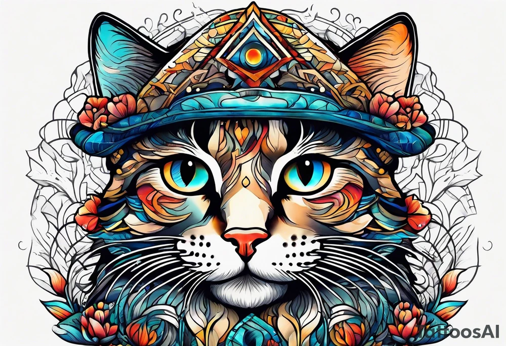 Third eye cat mushrooms tattoo idea