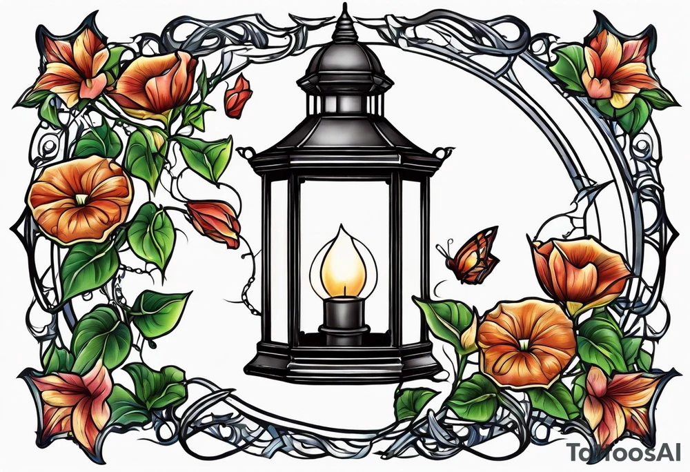 Lantern with Morning Glories tattoo idea
