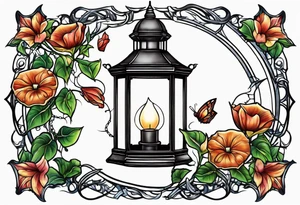 Lantern with Morning Glories tattoo idea