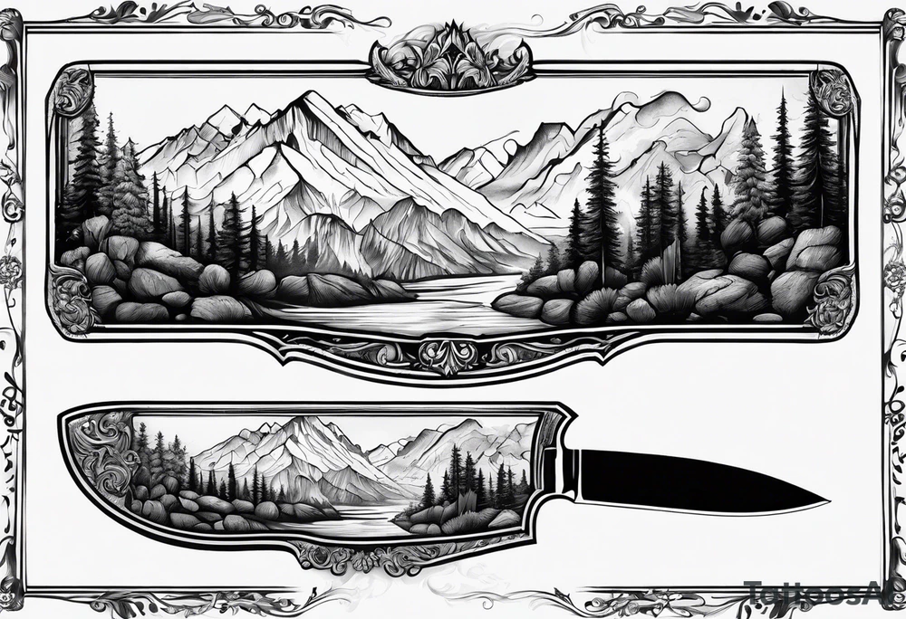 Mountain range on the blade of a chef knife. tattoo idea