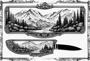 Mountain range on the blade of a chef knife. tattoo idea