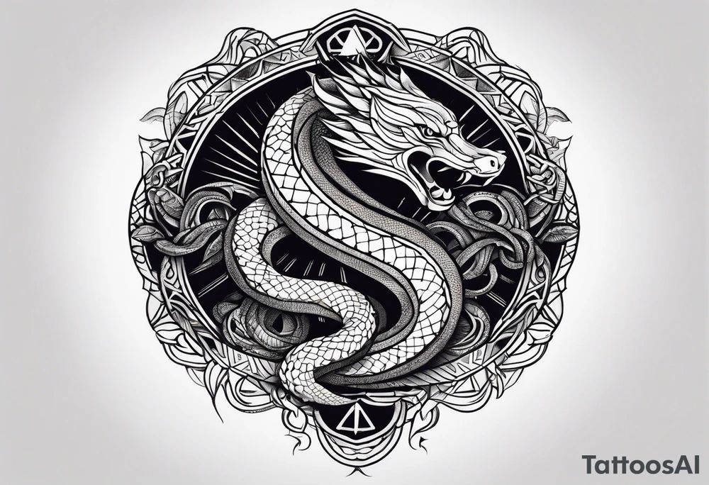 A serpent with sunlight and the phrase Si vis pacem para bellum tattoo idea