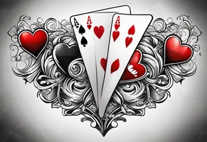 8 aces, overlapping in a row, first two faded/broken aces of hearts tattoo idea
