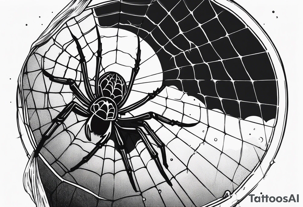 spider shooting web with his back connecting to  moon tattoo idea