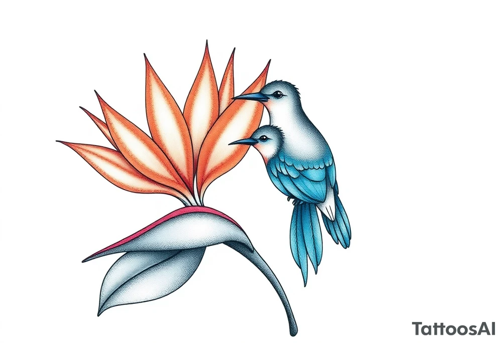Bird of paradise flower with blue bird tattoo idea