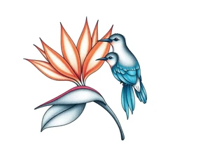 Bird of paradise flower with blue bird tattoo idea