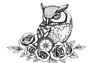 an owl,compass,roses, tattoo idea