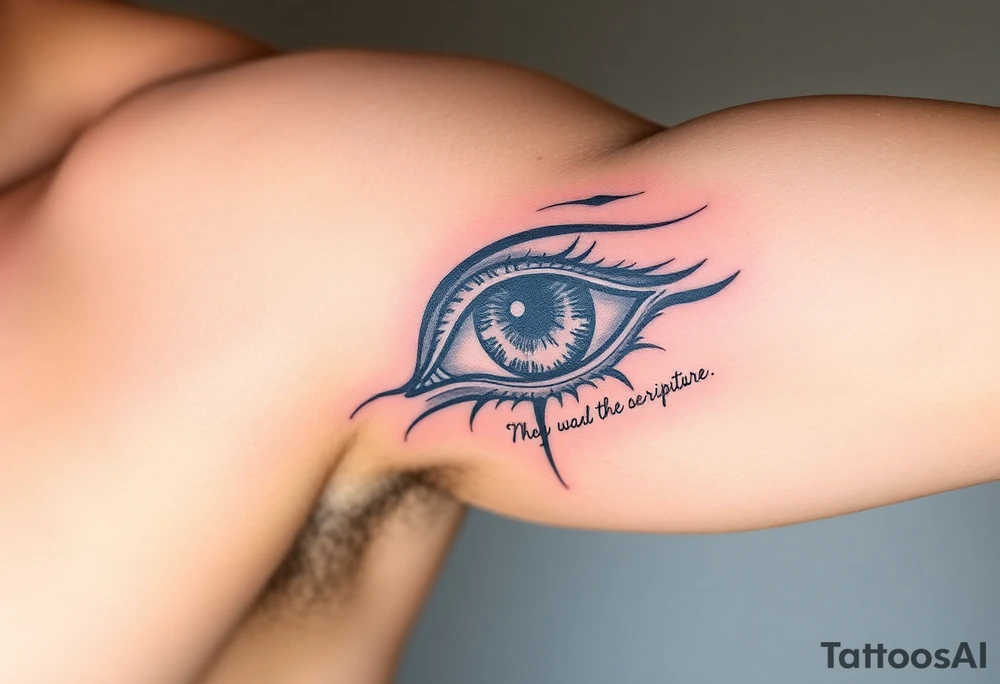 A Realistic Eye with Scripture tattoo idea