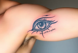 A Realistic Eye with Scripture tattoo idea