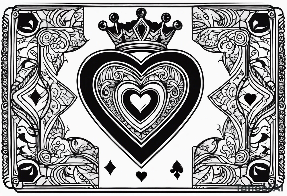Playing Card Outline: The outline of a playing card with a heart symbol and a small crown above it. tattoo idea