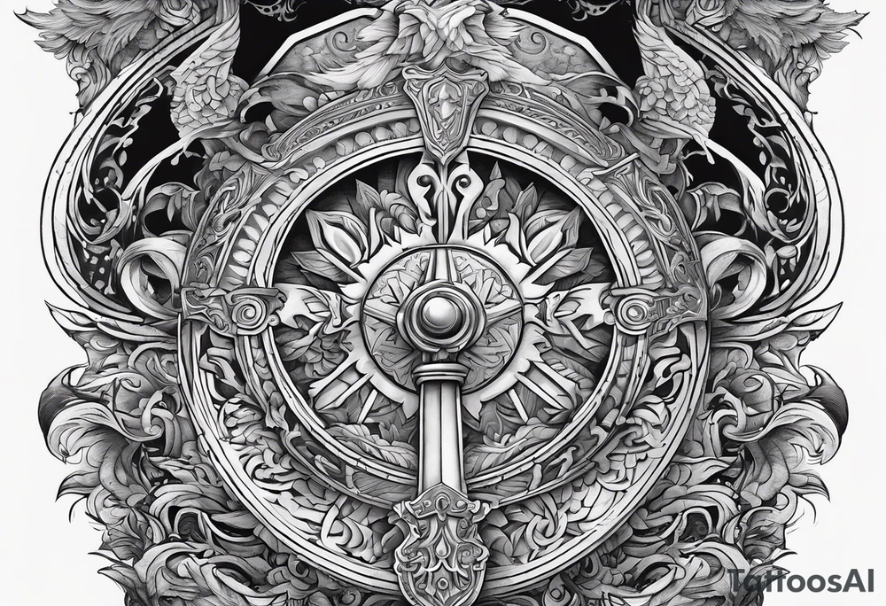 Valhalla sword shield stairs axe tattoo idea