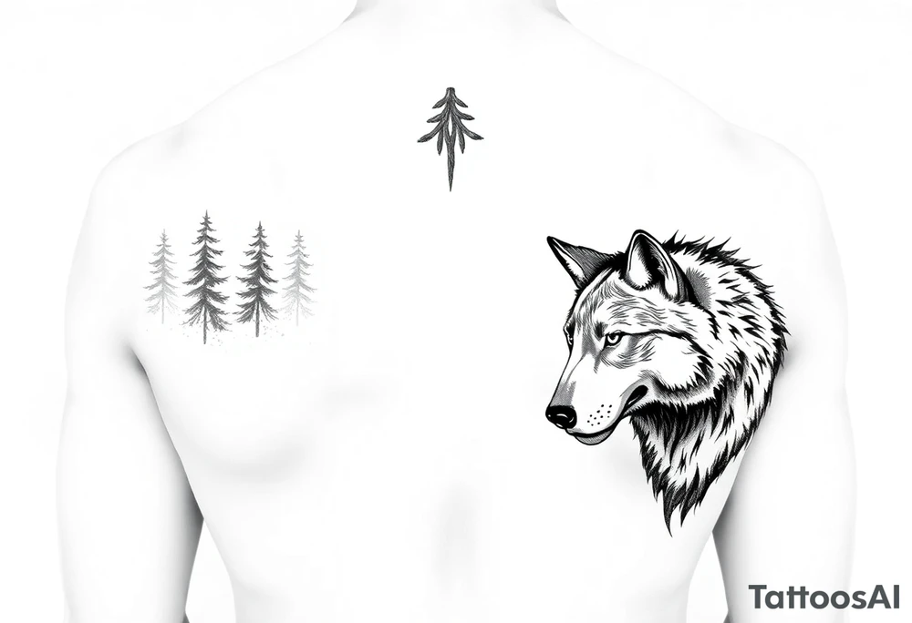 Arm Sleeve Night time forest scene arm sleeve with a wolf on the right arm tattoo idea