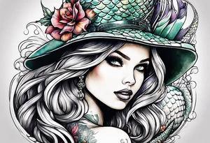 Mermaid wearing an alligator hat tattoo idea
