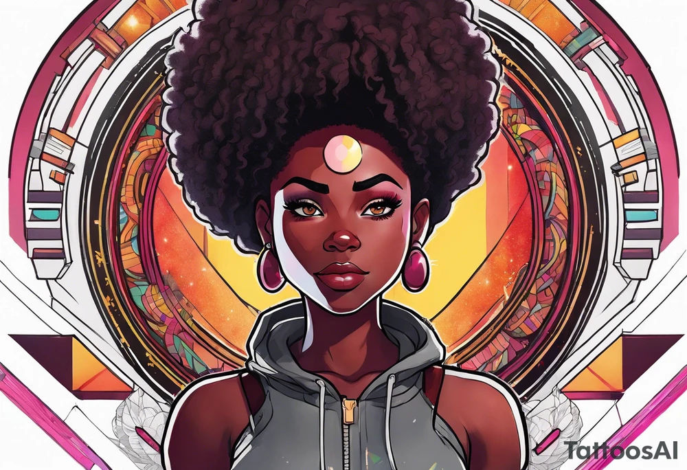 Steven universe’s Garnet styled with locs with be an experience and has space elements and make it Afro-futurist tattoo idea