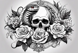 Snakes, skulls, and flowers tattoo idea