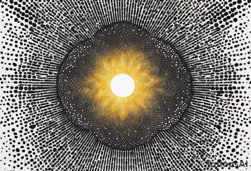 simple sunshine shape made of dots, looks like sun's rays are radiating from centre tattoo idea