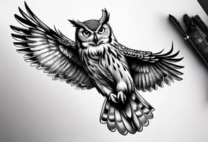 owl flying with libra scale tattoo idea