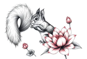 Crazy new school squirrel blooming lotus flowers tattoo idea