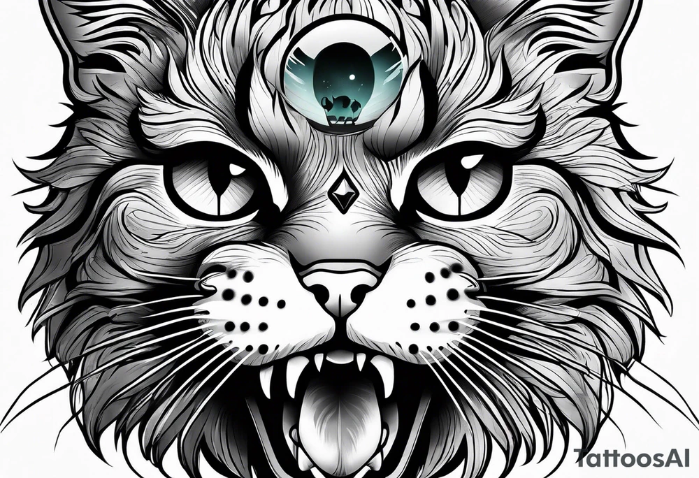 cat with empty eyes with paws above a skull tattoo idea cat with empty eyes with paws above a skull tattoo idea